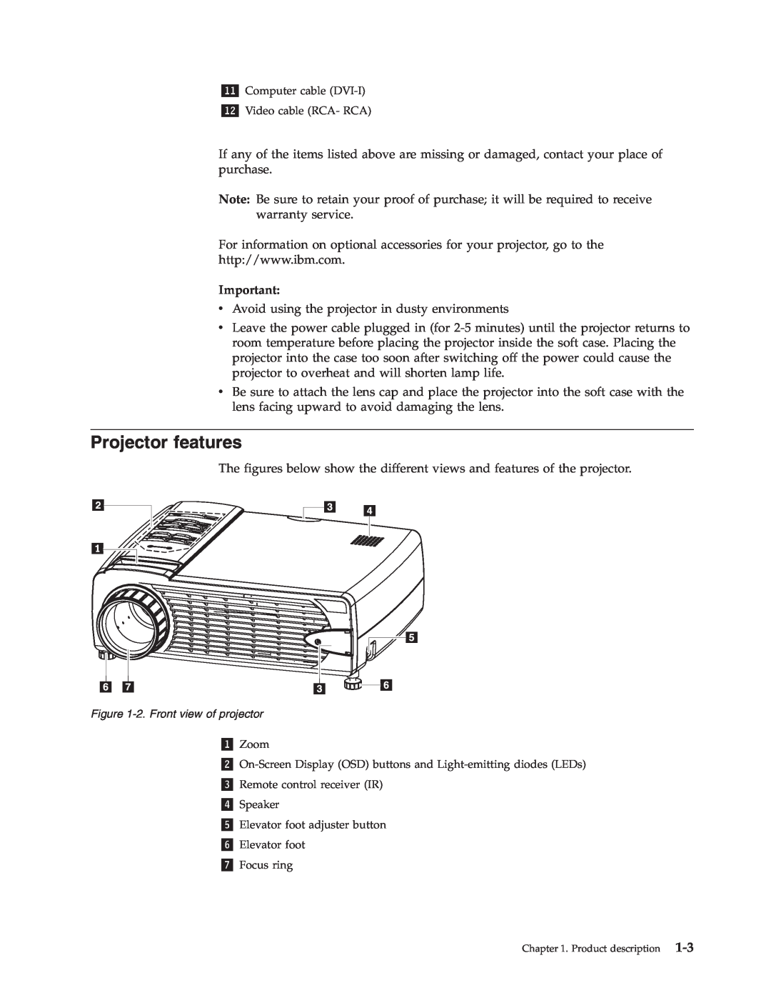 IBM PROJECTOR C400 manual Projector features 