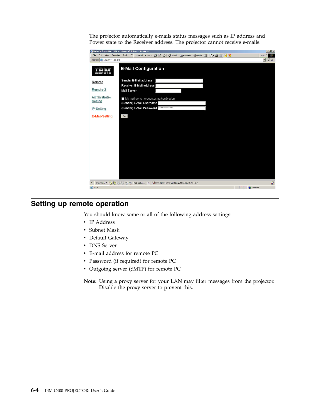 IBM PROJECTOR C400 manual Setting up remote operation 