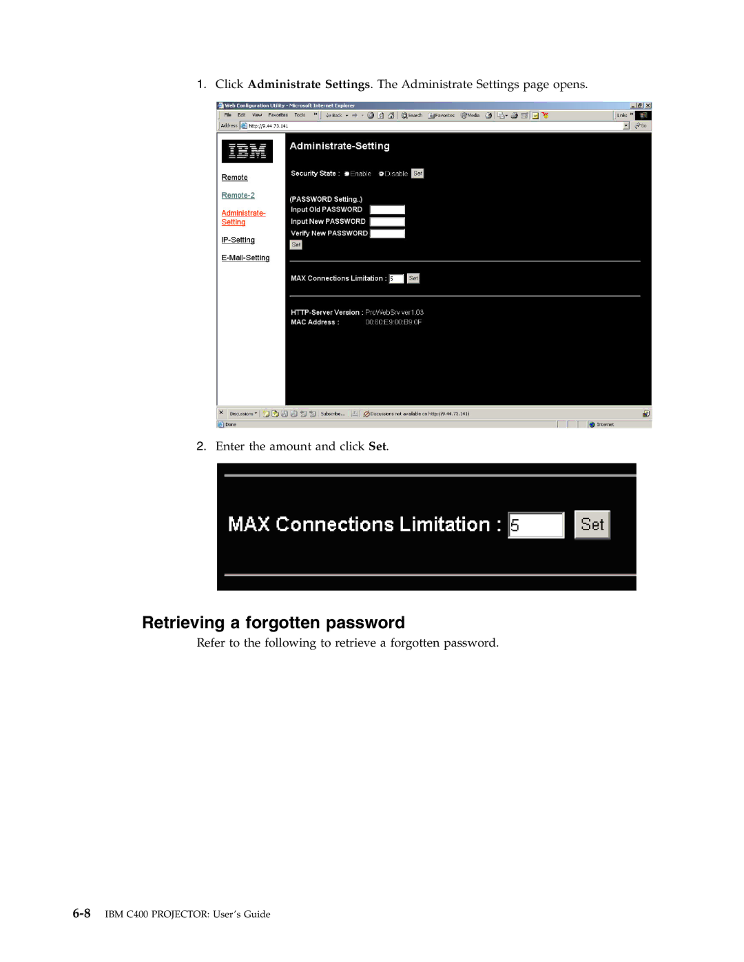 IBM PROJECTOR C400 manual Retrieving a forgotten password 