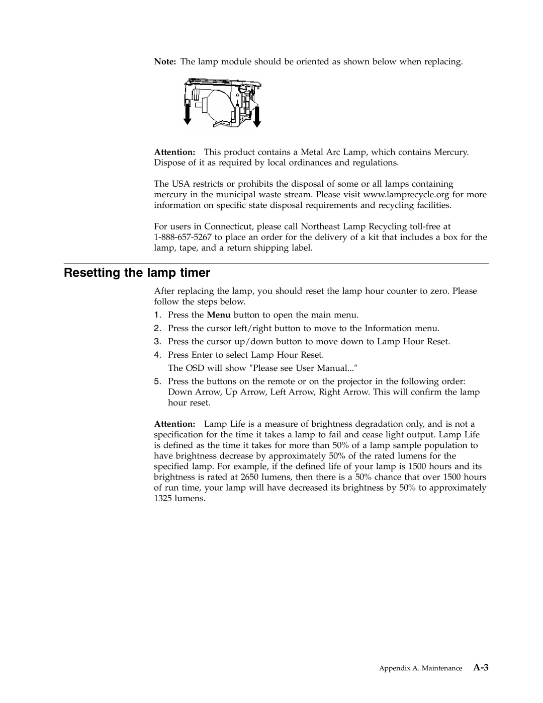 IBM PROJECTOR C400 manual Resetting the lamp timer 