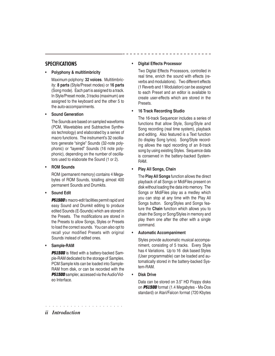 IBM PS1500 owner manual Specifications, Polyphony & multitimbricity 