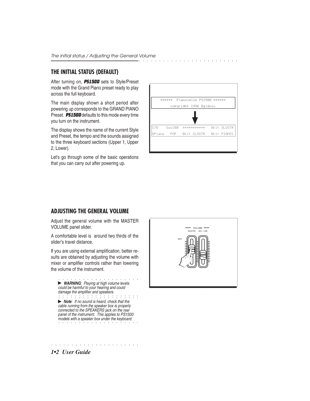 IBM PS1500 owner manual Initial Status Default, Initial status / Adjusting the General Volume 