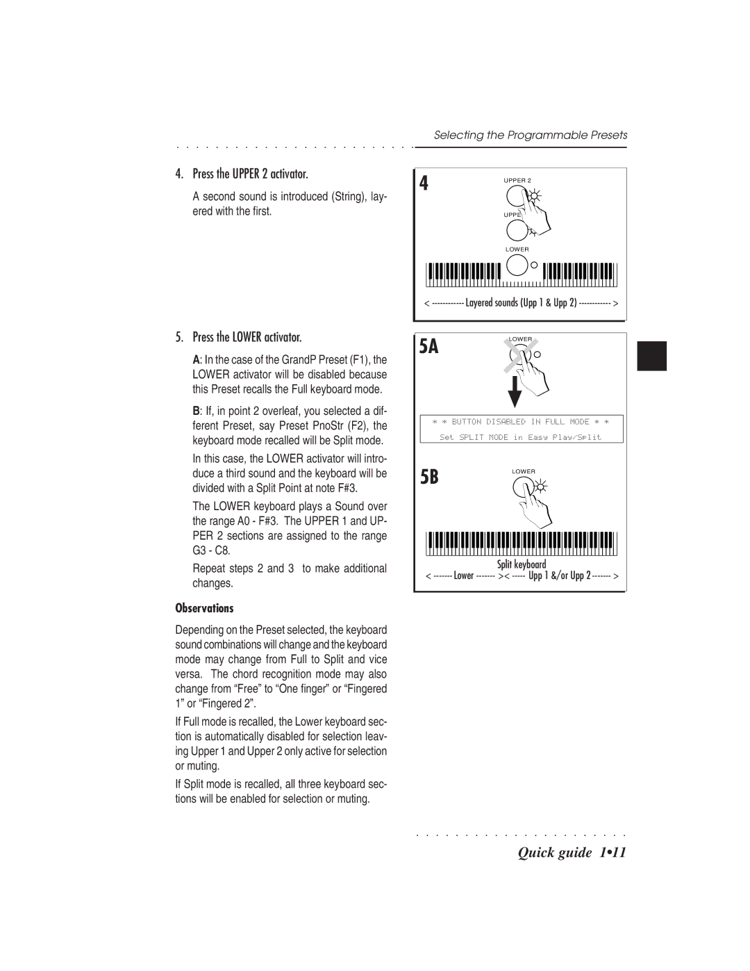 IBM PS1500 owner manual Press the Upper 2 activator, Press the Lower activator, Observations 