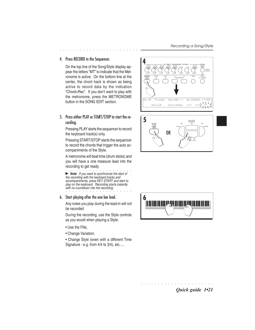 IBM PS1500 owner manual Press Record in the Sequencer, Start playing after the one bar lead, Use the Fills Change Variation 