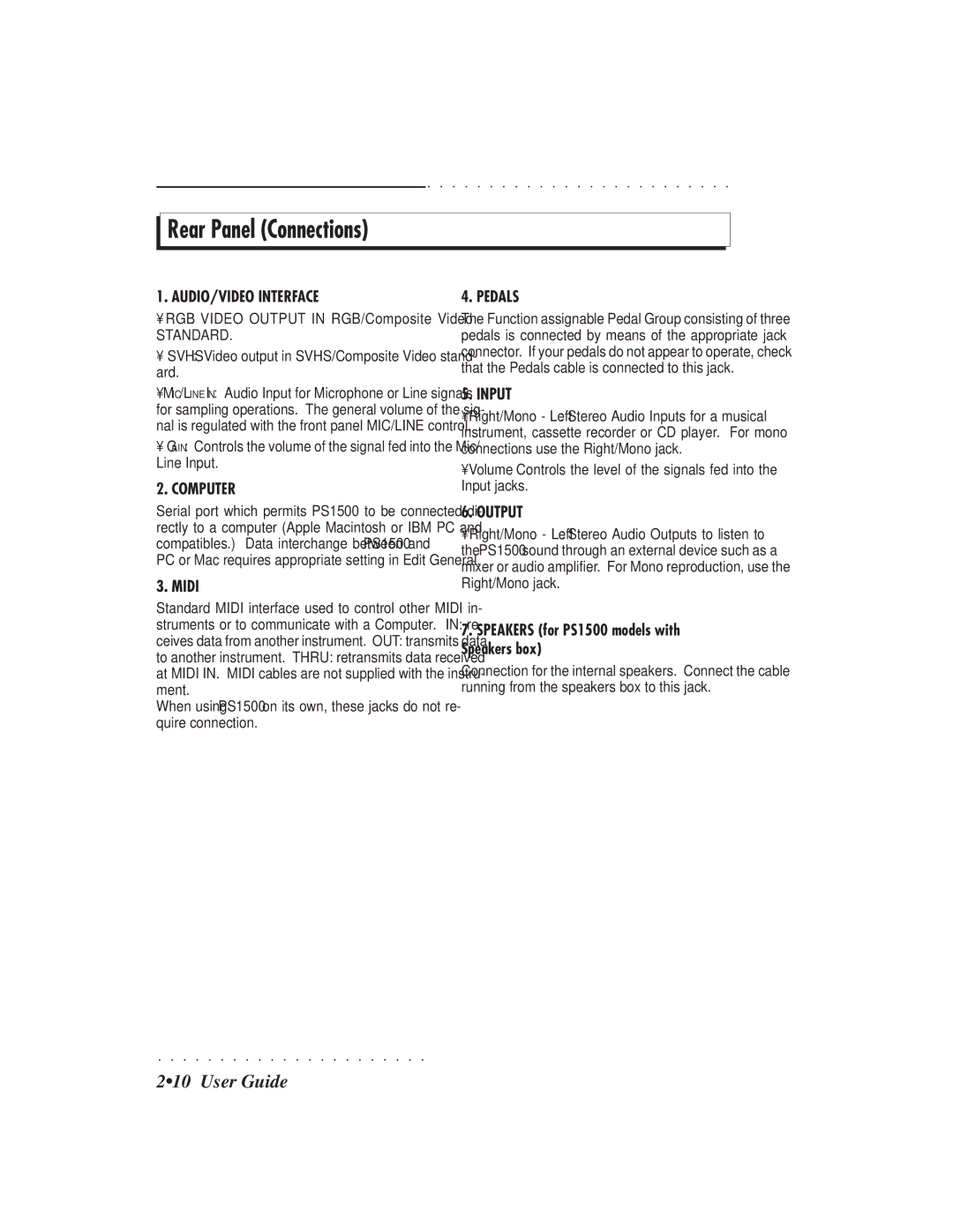 IBM PS1500 owner manual Rear Panel Connections, Svhs Video output in SVHS/Composite Video stand- ard 