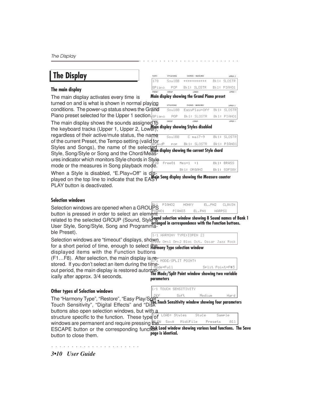 IBM PS1500 owner manual Main display, Other types of Selection windows, Display 