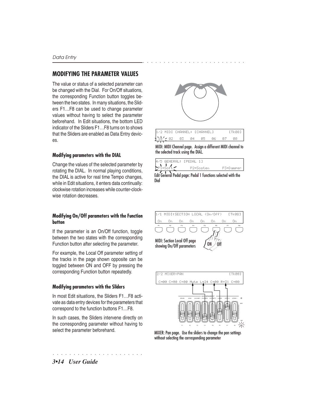 IBM PS1500 owner manual Modifying parameters with the Dial, Modifying On/Off parameters with the Function button 