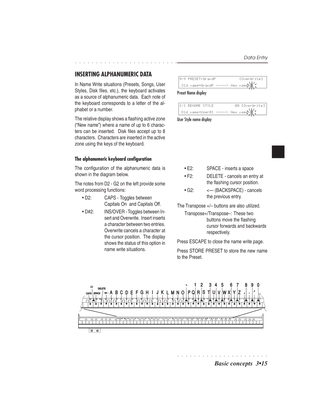 IBM PS1500 owner manual Inserting Alphanumeric Data, Name write situations, Previous entry 