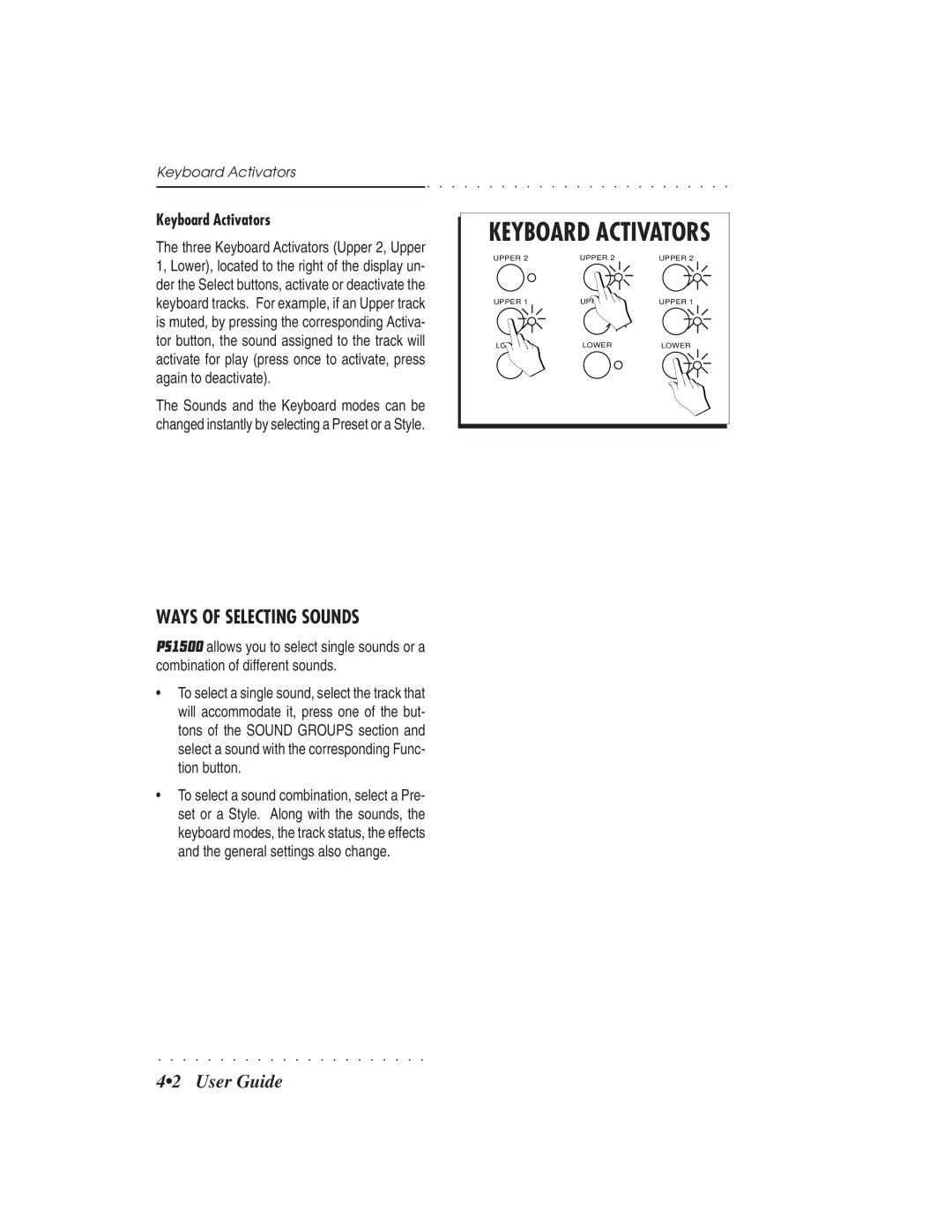 IBM PS1500 owner manual Ways of Selecting Sounds, Keyboard Activators 