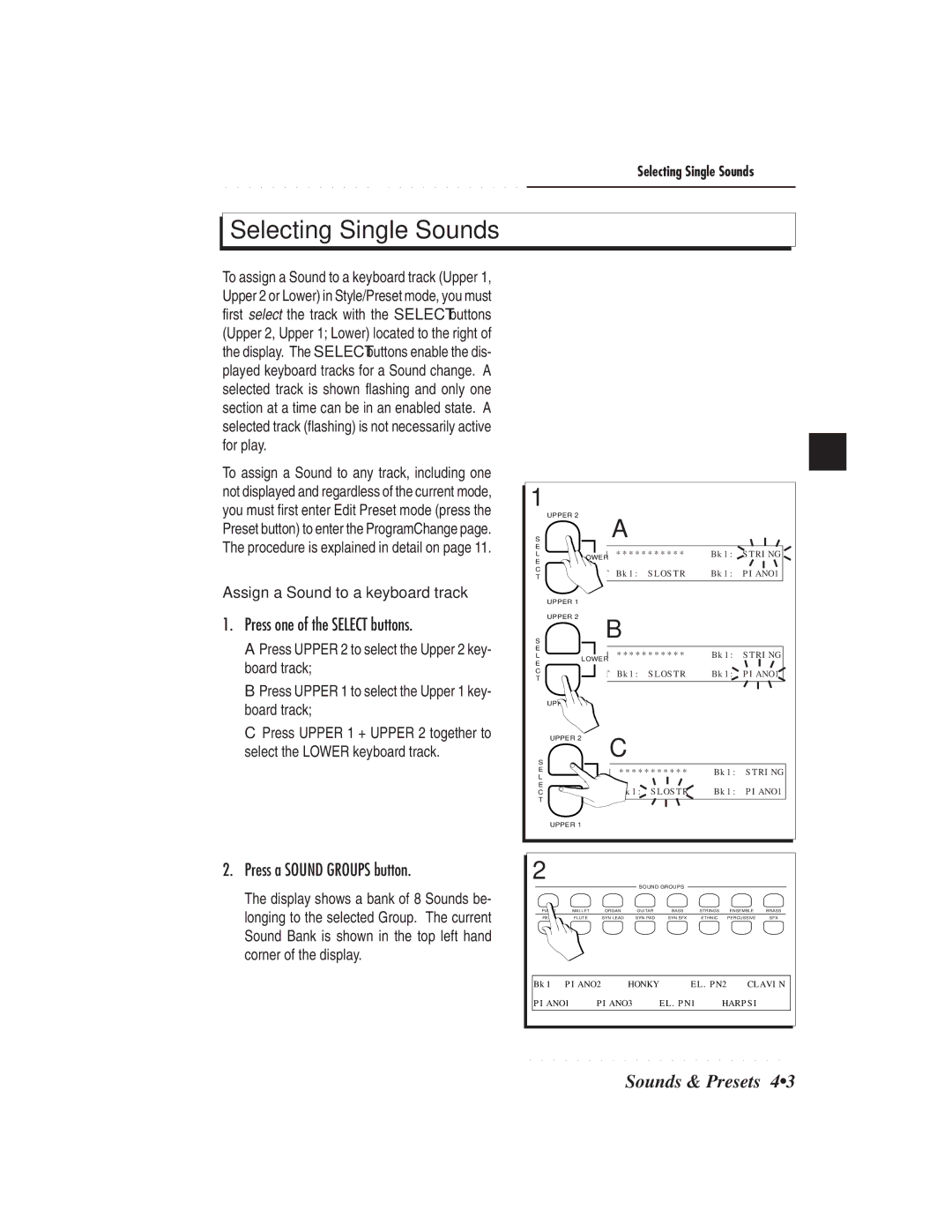 IBM PS1500 owner manual Selecting Single Sounds, Press one of the Select buttons, Assign a Sound to a keyboard track 