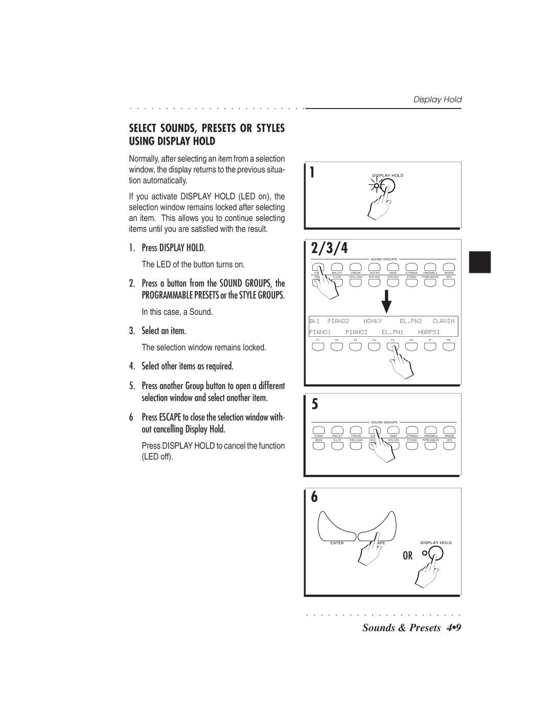 IBM PS1500 owner manual Press Display Hold, Select an item, Select other items as required 