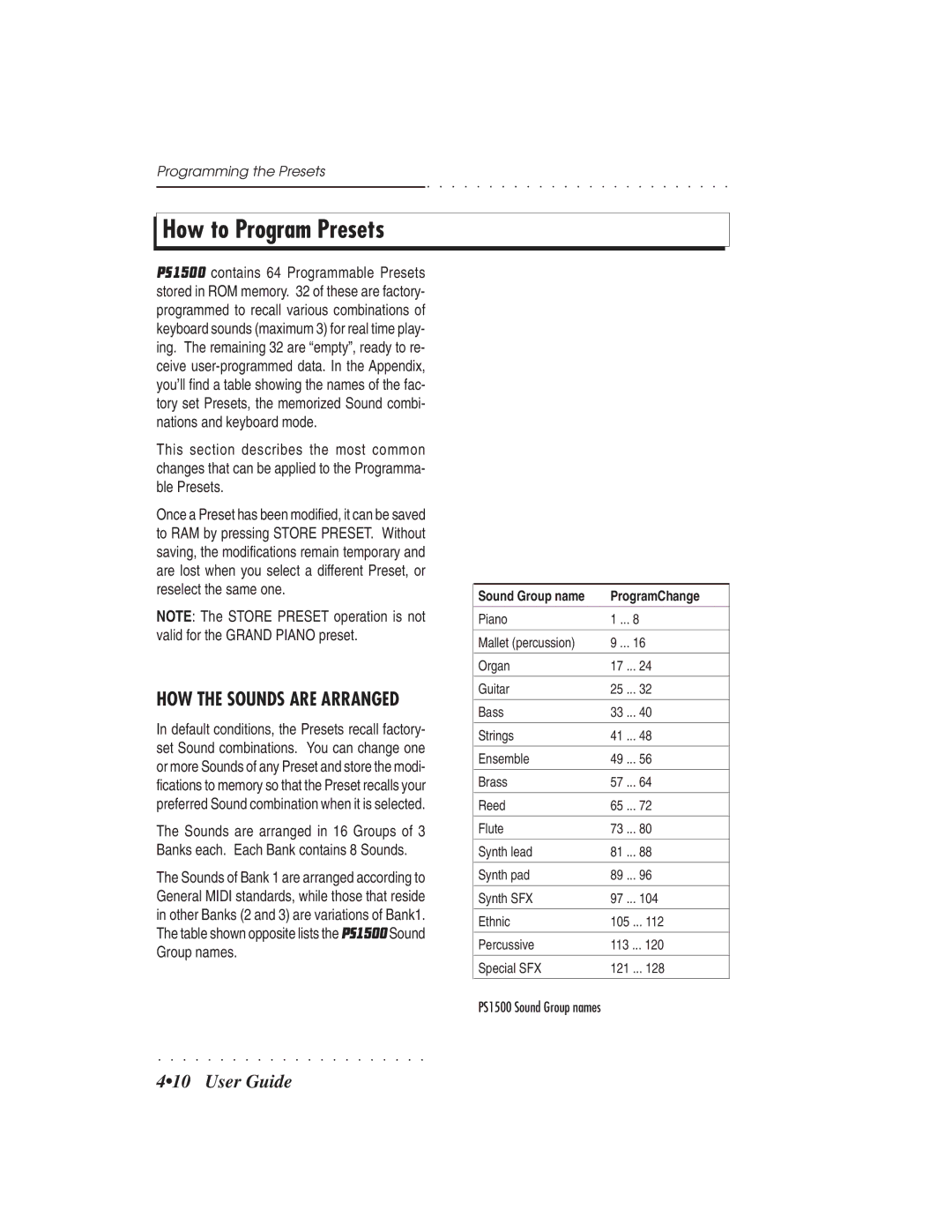 IBM PS1500 owner manual How to Program Presets, HOW the Sounds are Arranged, Programming the Presets 