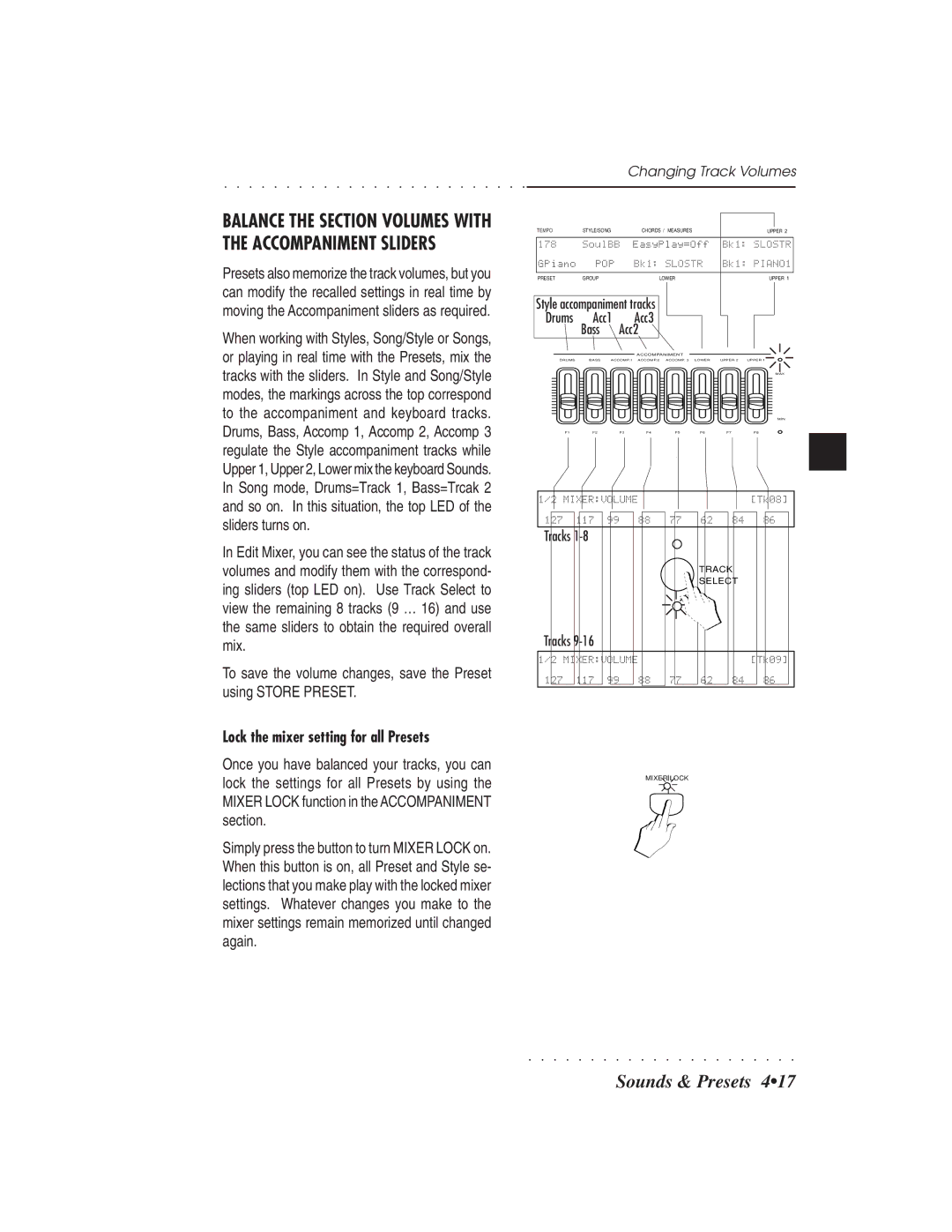 IBM PS1500 owner manual Lock the mixer setting for all Presets, Changing Track Volumes 