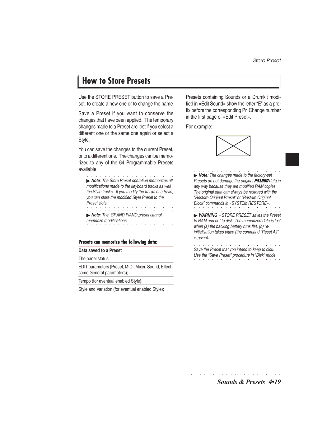 IBM PS1500 owner manual How to Store Presets, For example 