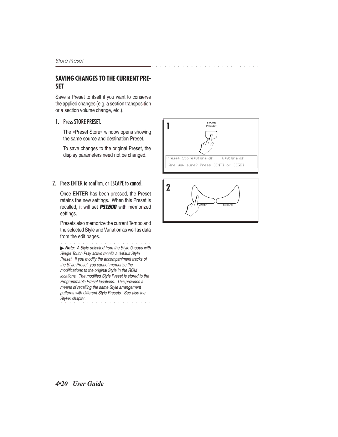 IBM PS1500 owner manual Saving Changes to the Current PRE- SET, Press Store Preset 