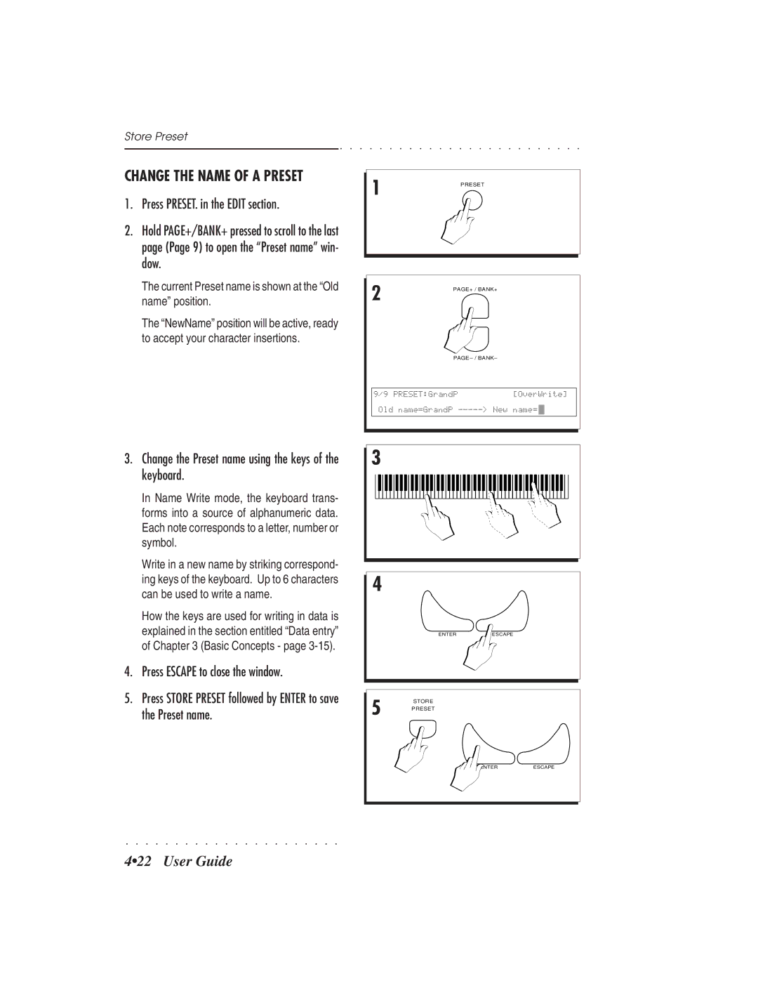 IBM PS1500 owner manual Change the Name of a Preset, Press PRESET. in the Edit section 