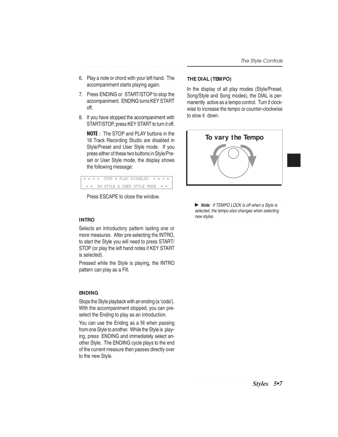 IBM PS1500 owner manual To vary the Tempo, Intro, Ending, Dial Tempo, Press Escape to close the window 