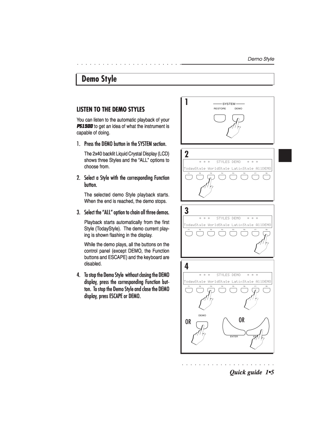 IBM PS1500 owner manual Listen To The Demo Styles, Quick guide 