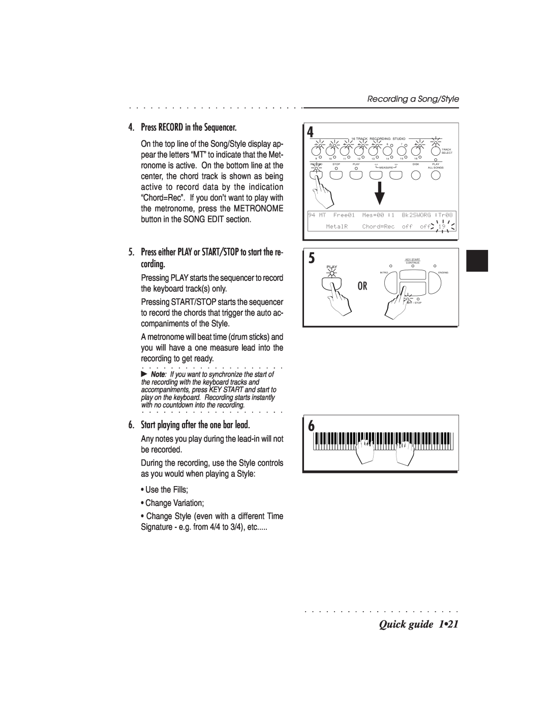 IBM PS1500 owner manual Quick guide, Press RECORD in the Sequencer, Start playing after the one bar lead 