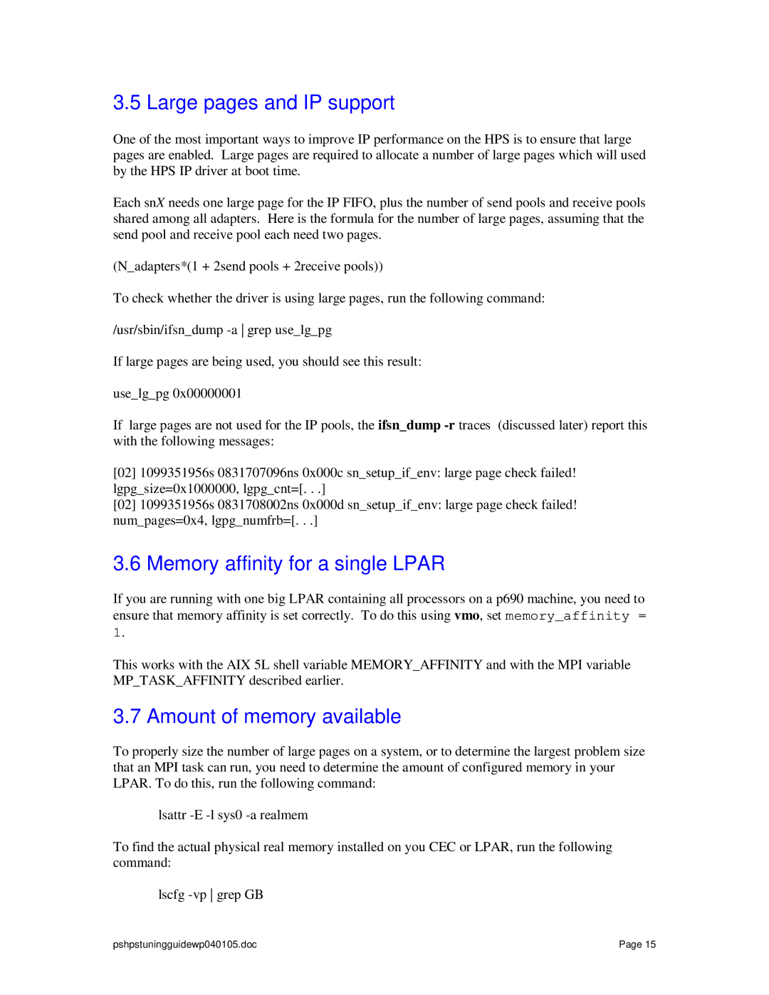 IBM pSeries manual Large pages and IP support, Memory affinity for a single Lpar, Amount of memory available 