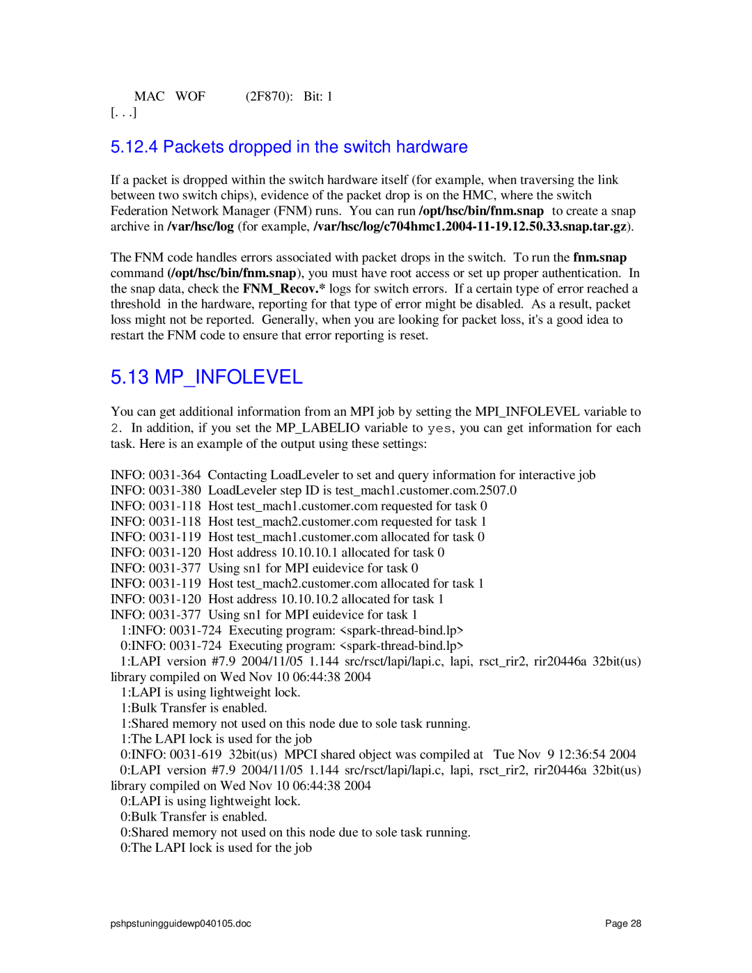 IBM pSeries manual Mpinfolevel, Packets dropped in the switch hardware 