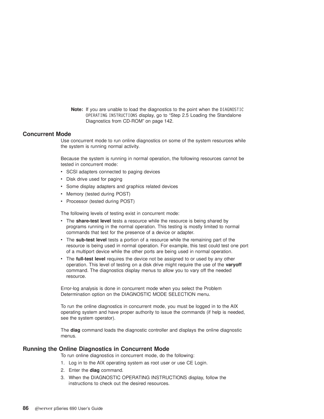 IBM pSeries690 manual Running the Online Diagnostics in Concurrent Mode 