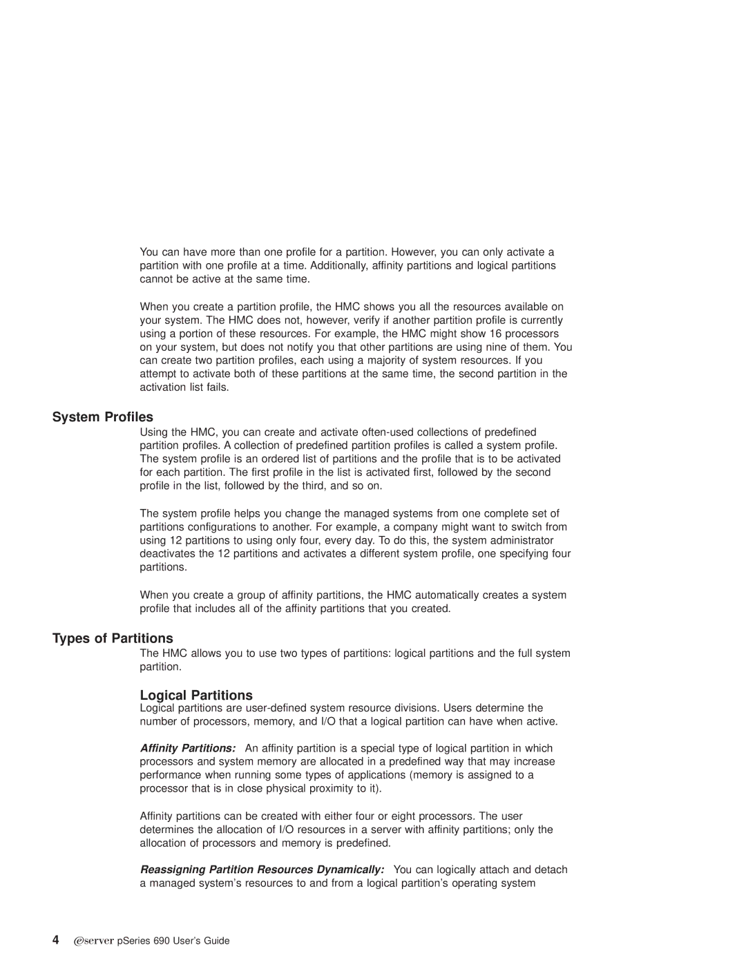 IBM pSeries690 manual System Profiles, Types of Partitions, Logical Partitions 