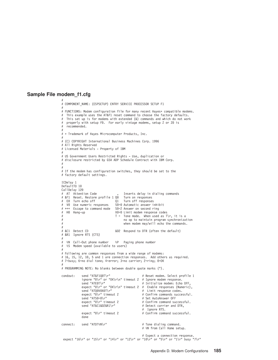 IBM pSeries690 manual Sample File modemf1.cfg, # Componentname Espsetup Entry Service Processor Setup F1 