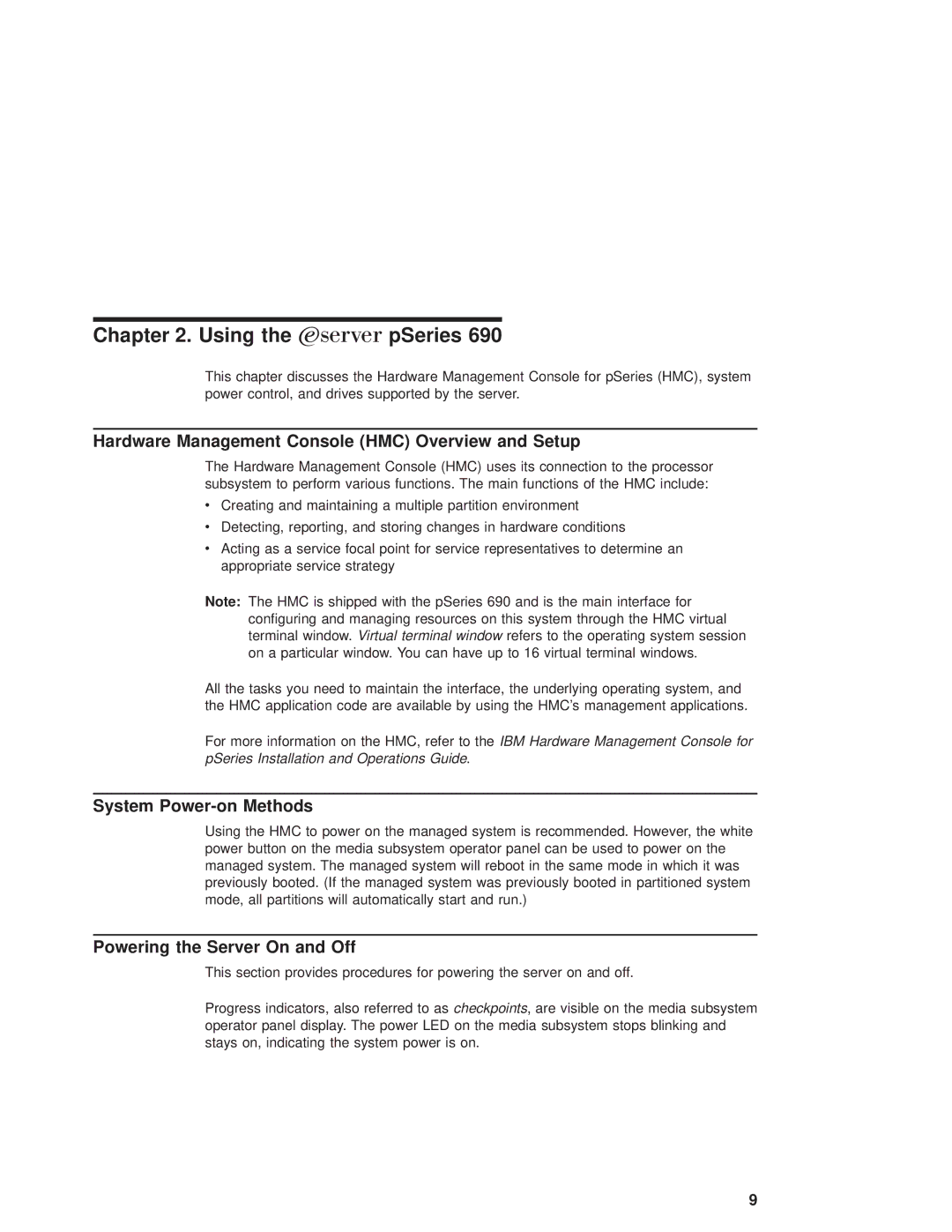IBM pSeries690 Using the Eserver pSeries, Hardware Management Console HMC Overview and Setup, System Power-on Methods 