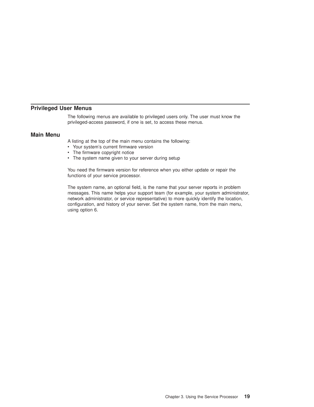 IBM pSeries690 manual Privileged User Menus, Main Menu 