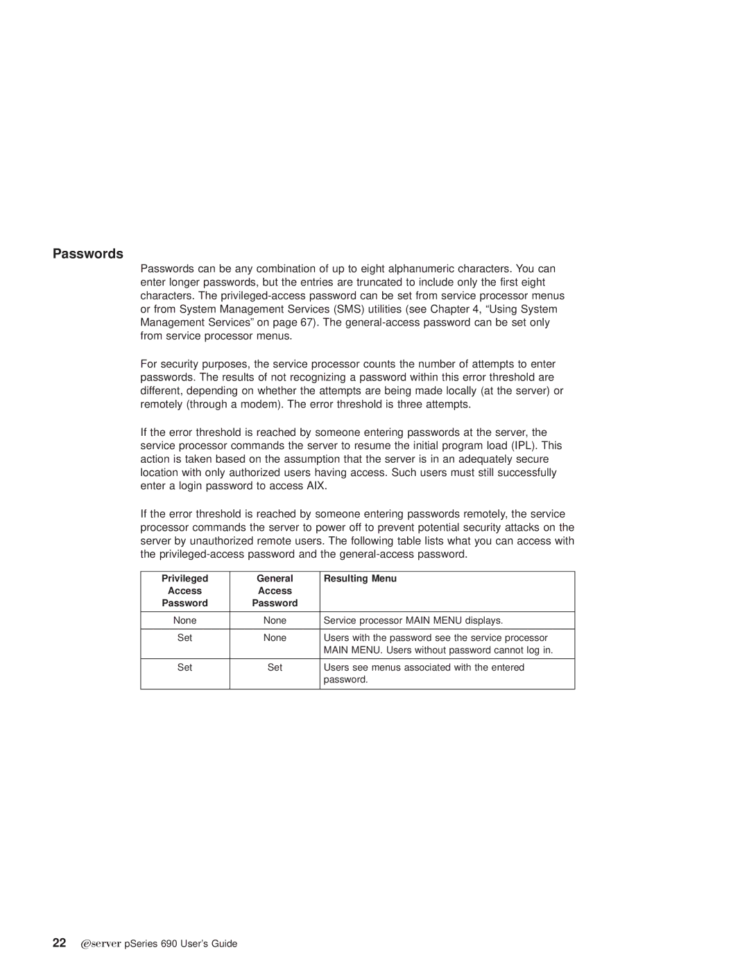 IBM pSeries690 manual Passwords, Privileged General Resulting Menu 