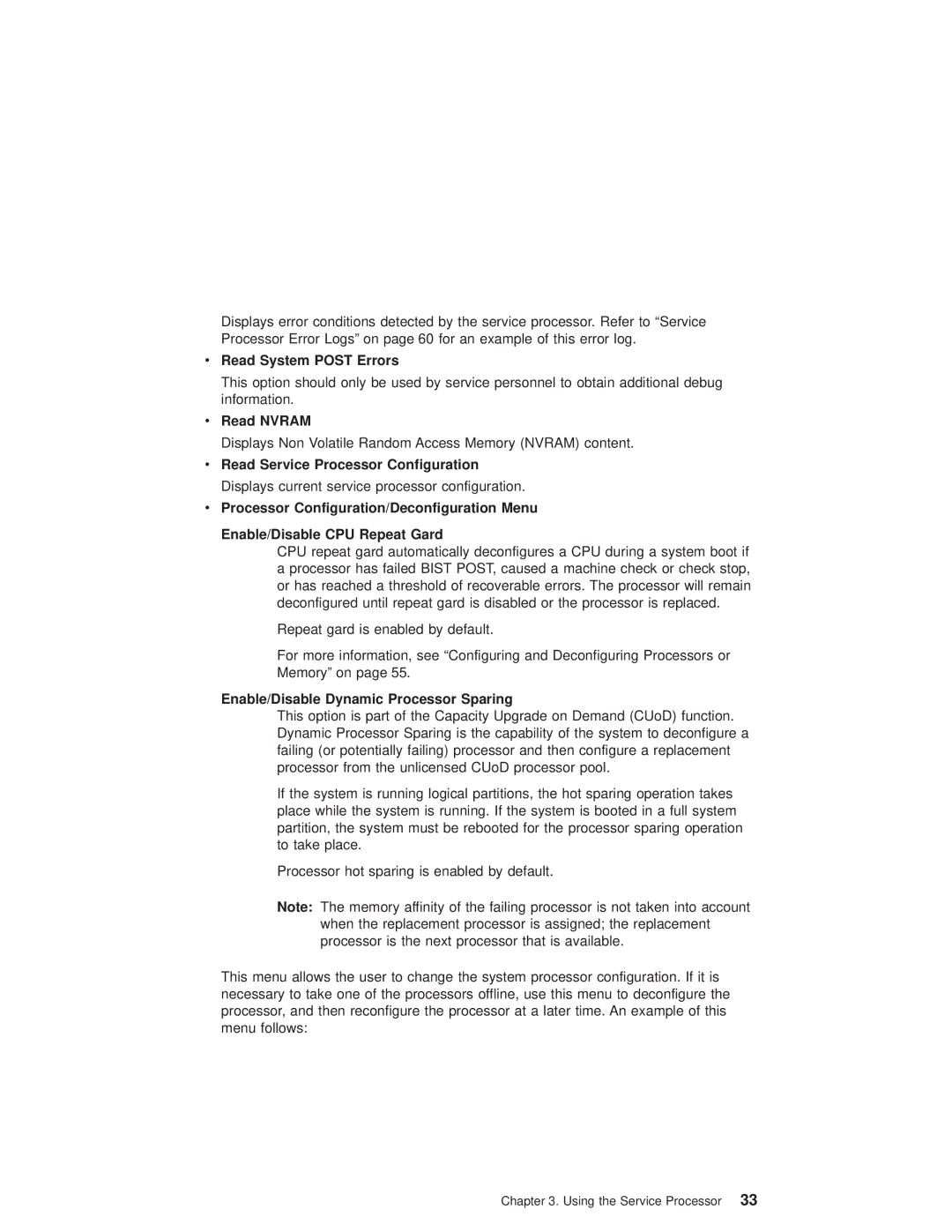 IBM pSeries690 manual Read Nvram, Enable/Disable Dynamic Processor Sparing 