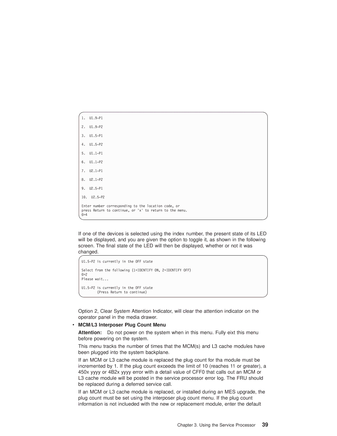 IBM pSeries690 manual MCM/L3 Interposer Plug Count Menu 