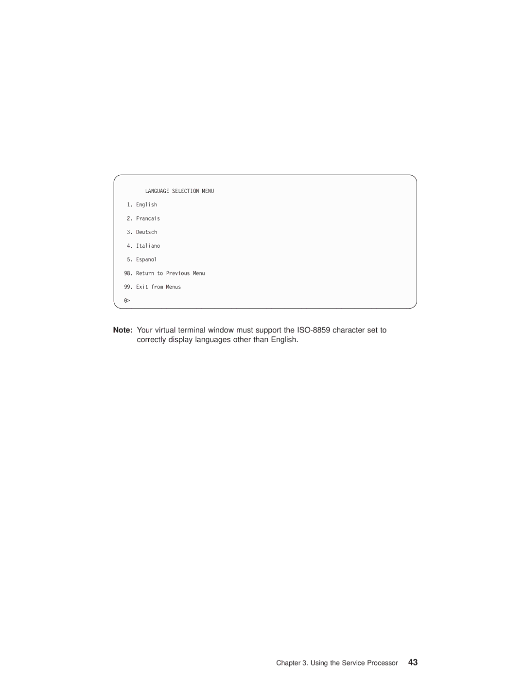 IBM pSeries690 manual Language Selection Menu 