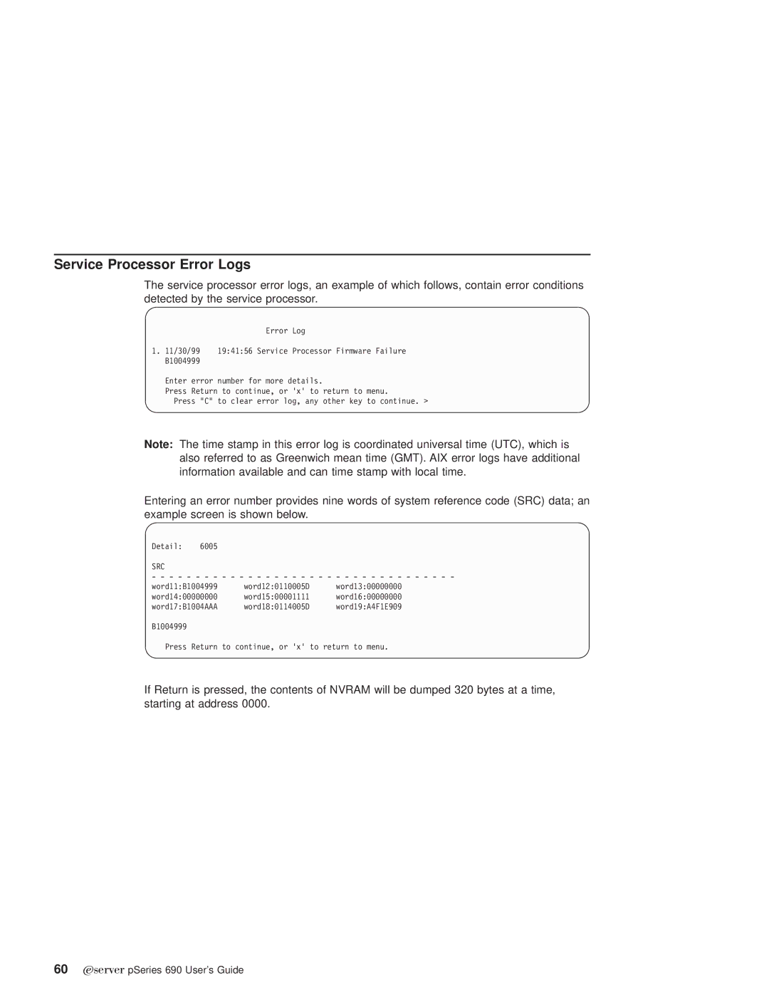 IBM pSeries690 manual Service Processor Error Logs, Src 