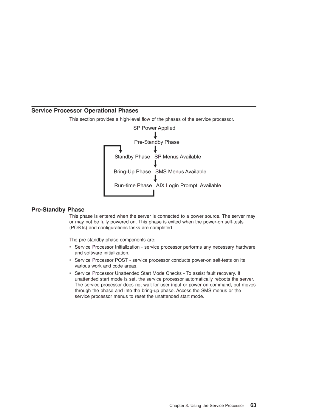 IBM pSeries690 manual Service Processor Operational Phases, Pre-Standby Phase 