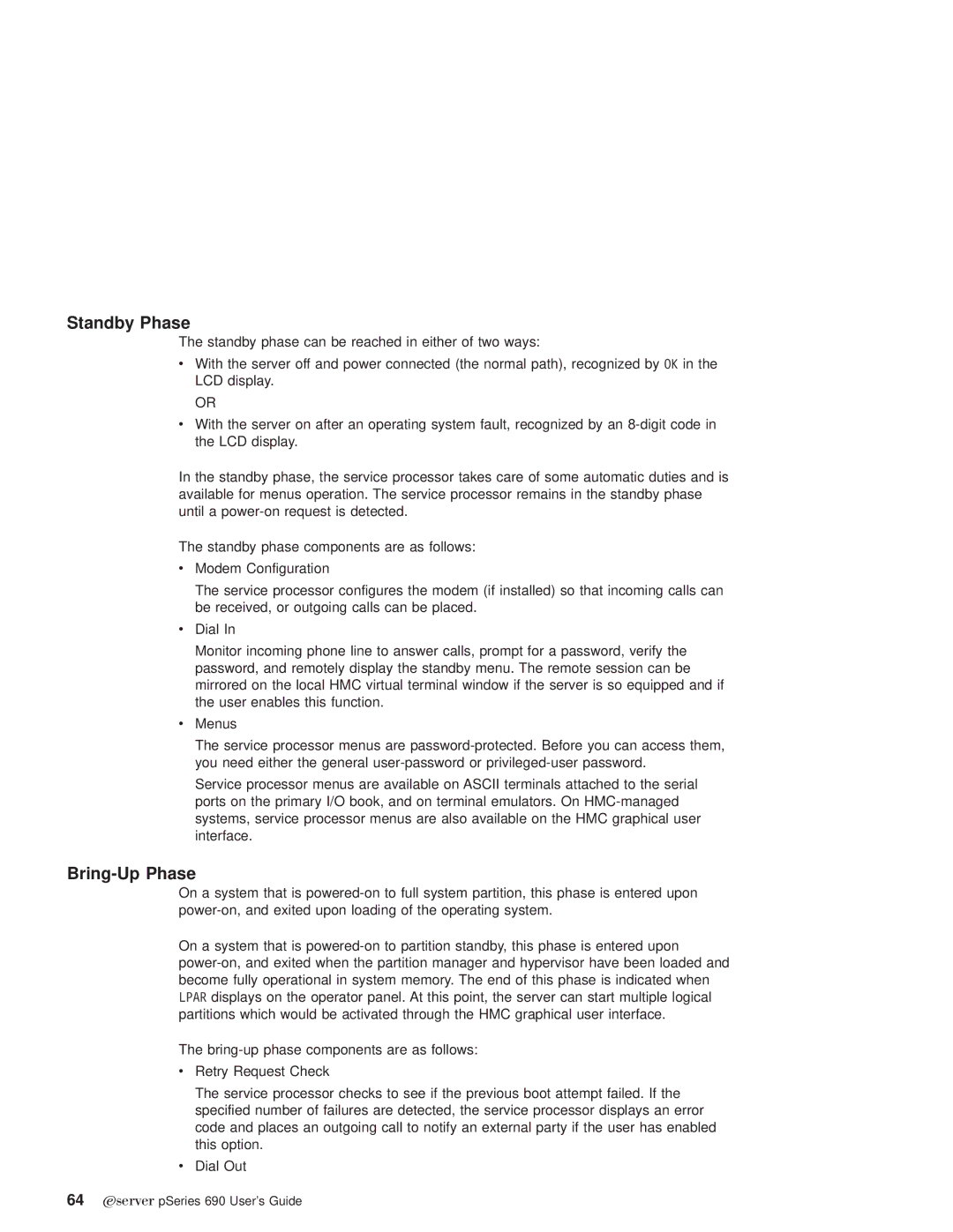 IBM pSeries690 manual Standby Phase, Bring-Up Phase 