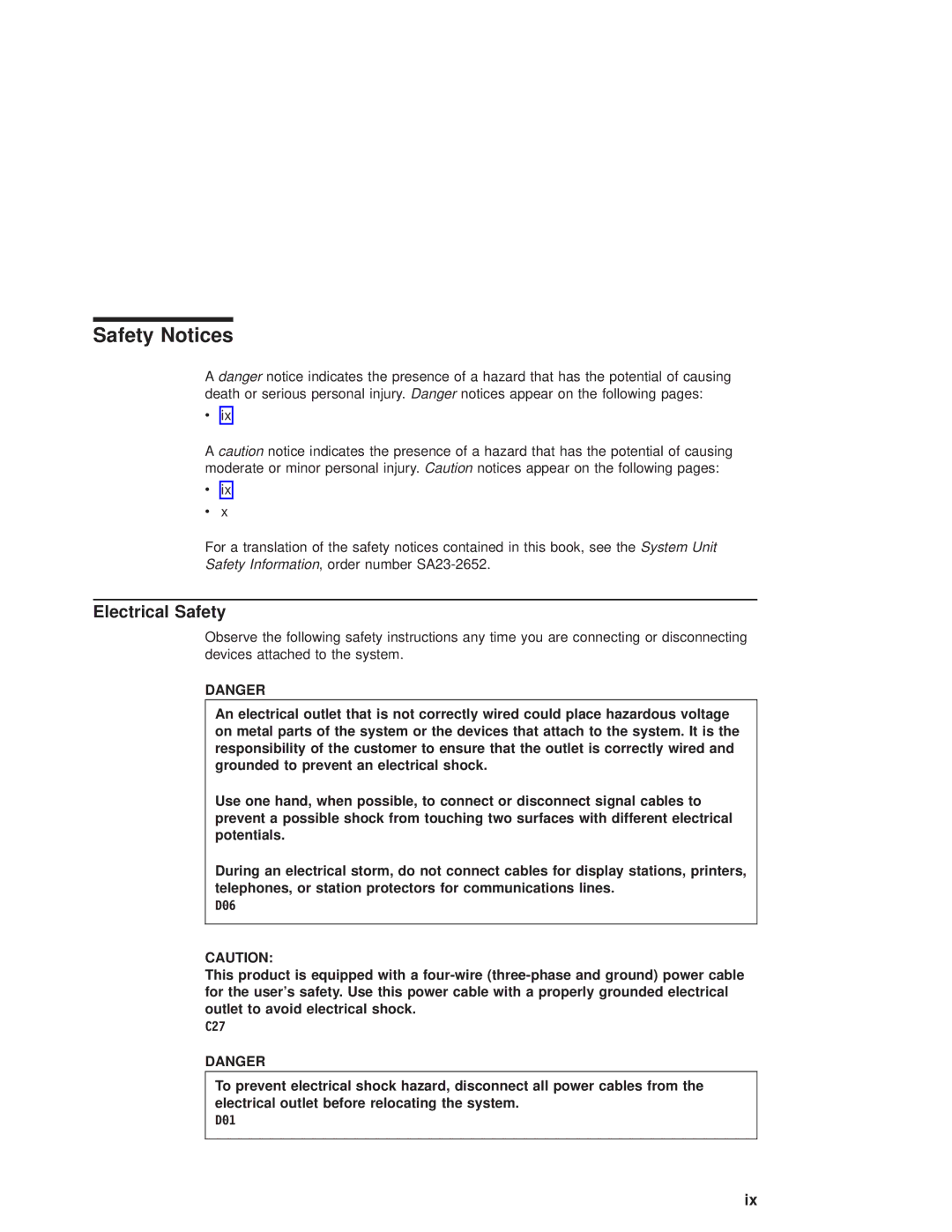 IBM pSeries690 manual Safety Notices, Electrical Safety 