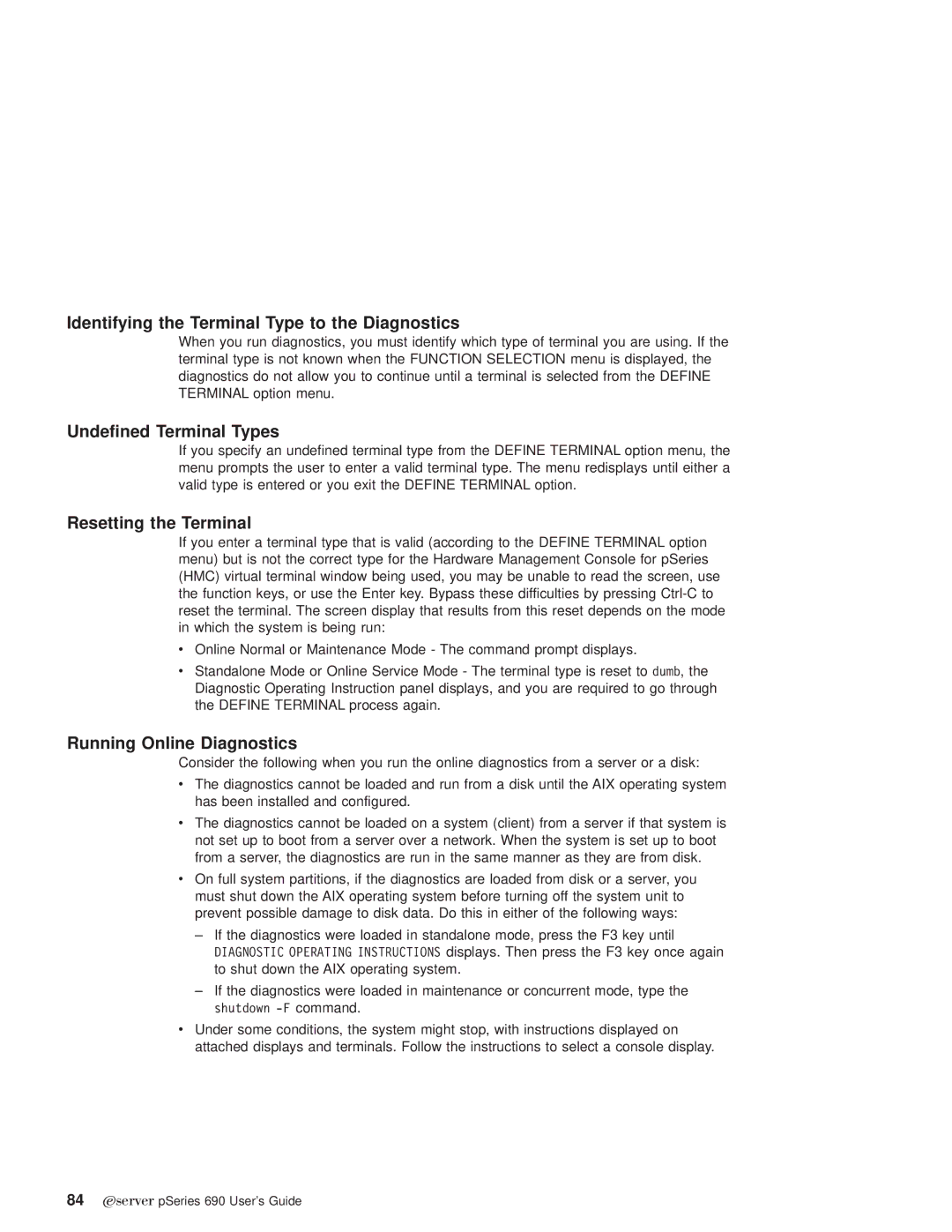 IBM pSeries690 manual Identifying the Terminal Type to the Diagnostics, Undefined Terminal Types, Resetting the Terminal 