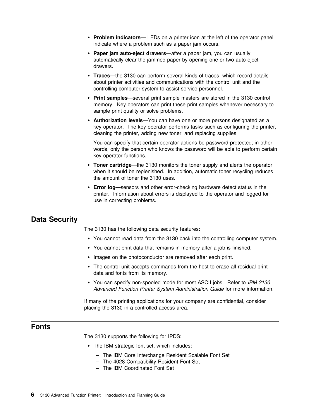 IBM q5-44-3974-04 manual Data Security, Fonts, Toner Cartridge, Levels 