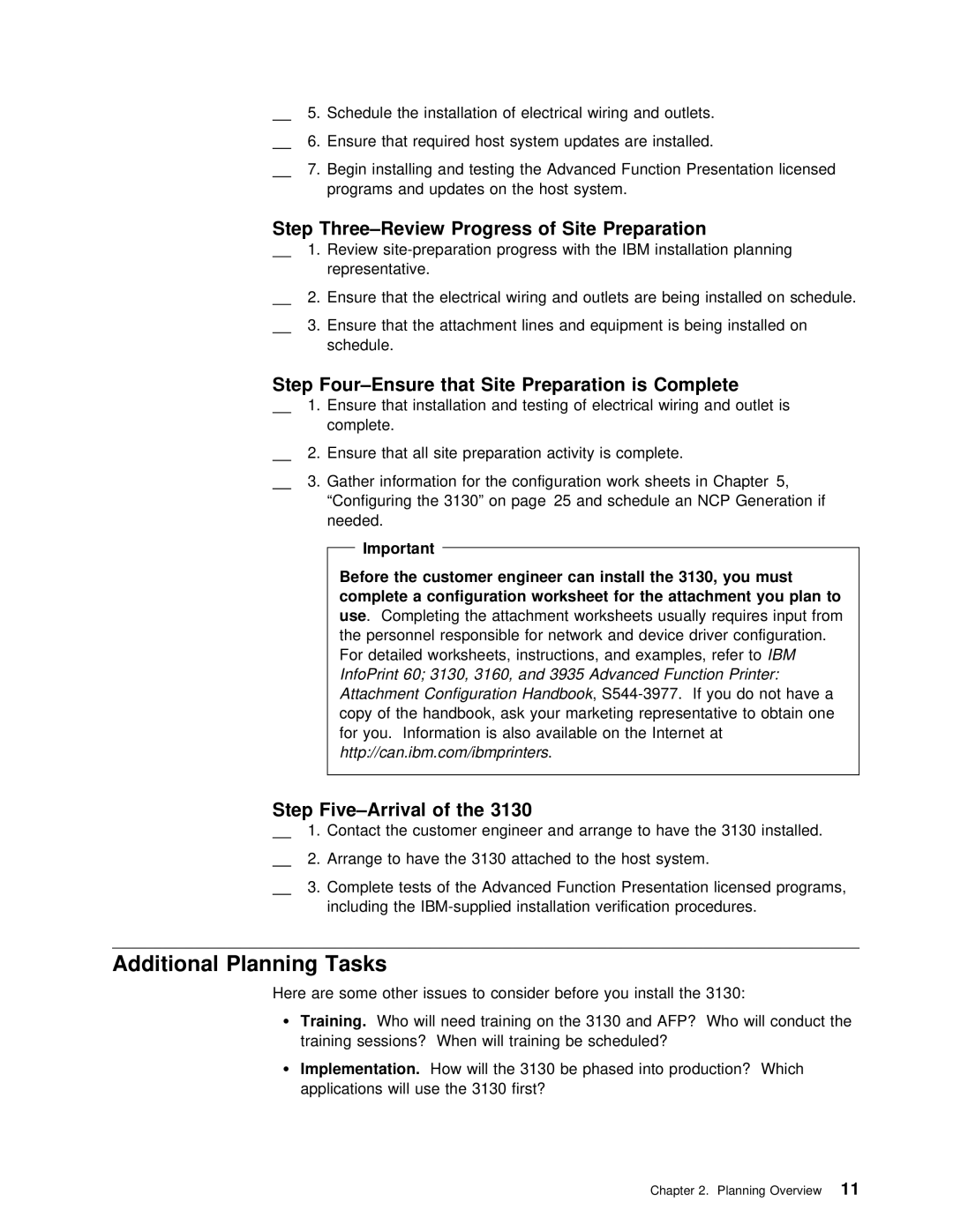 IBM q5-44-3974-04 Additional Planning Tasks, You Must, Use, InfoPrint 60 3130, 3160, and 3935 Advanced Function Printer 