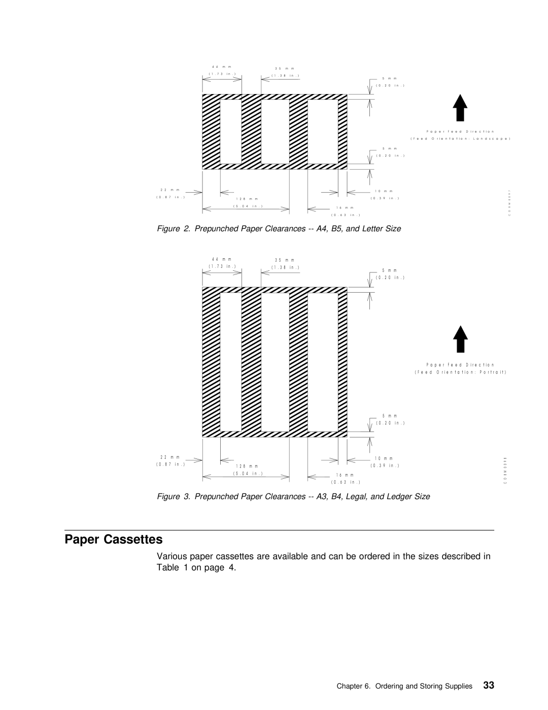 IBM q5-44-3974-04 manual Paper Cassettes, Prepunched Paper Clearances -- A4, B5, and Letter Size 