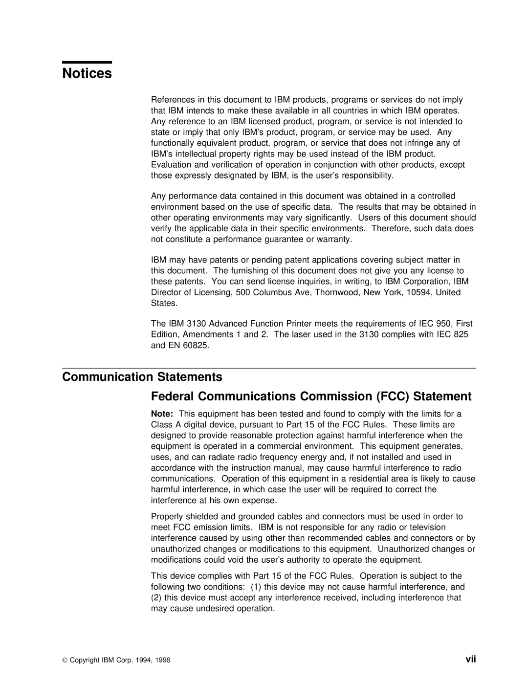 IBM q5-44-3974-04 manual FCC Statement, Communication Statements, Commission, Federal Communications 