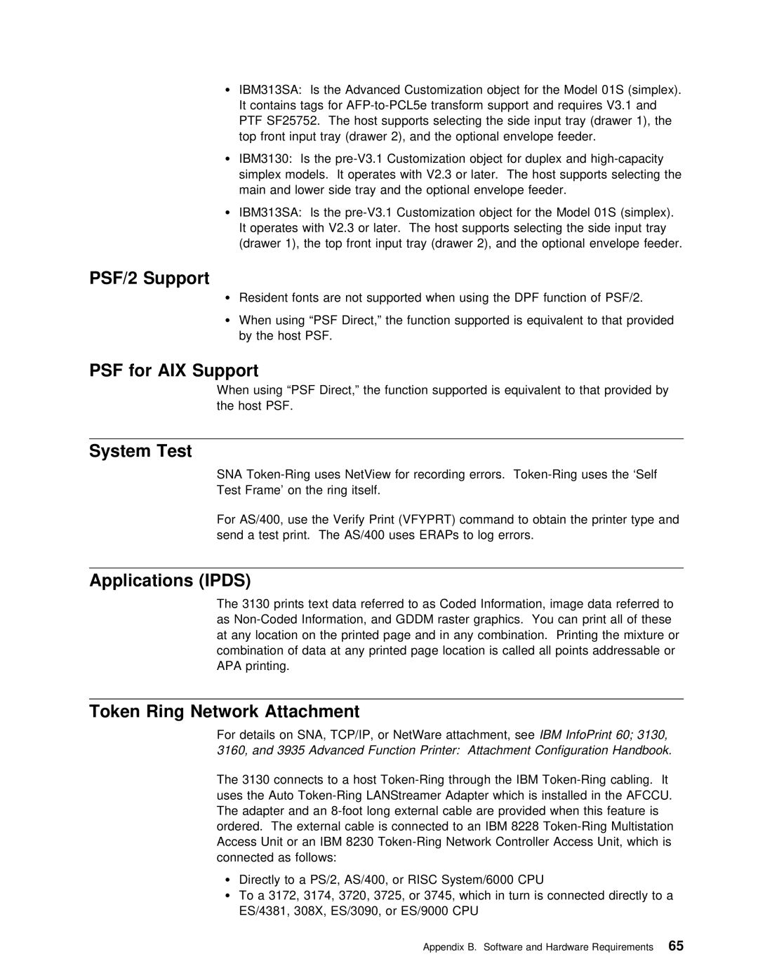 IBM q5-44-3974-04 manual PSF/2 Support, For, System Test, Advanced Function Printer Attachment Configuration Handbook 