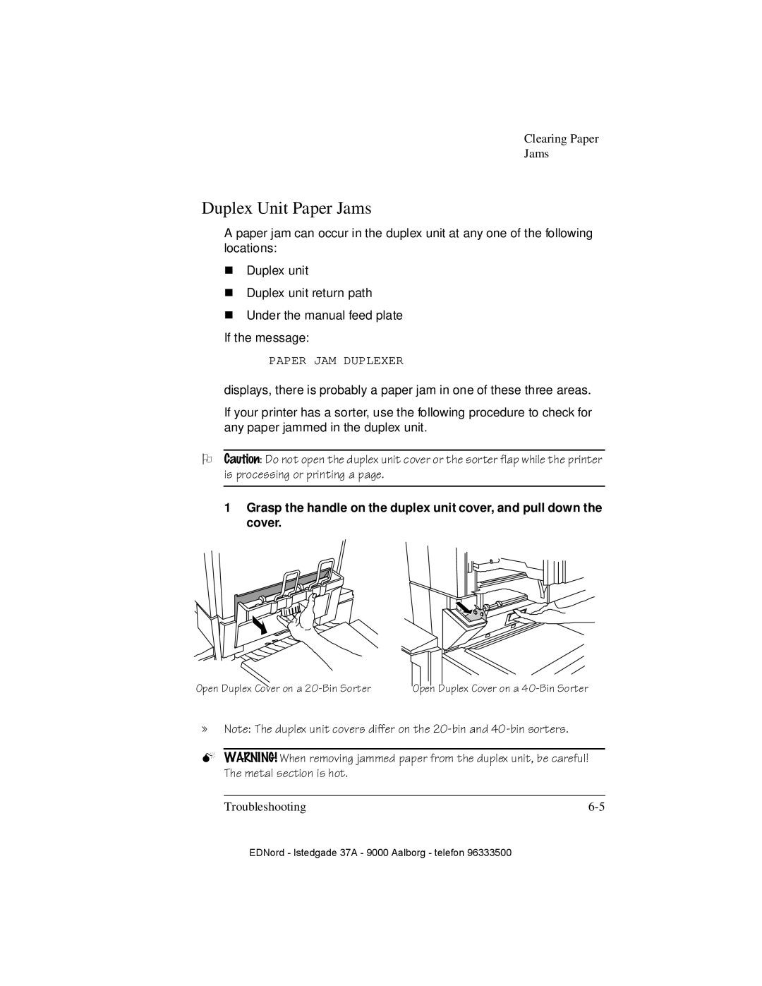 IBM QMS 4525 manual Duplex Unit Paper Jams, Grasp the handle on the duplex unit cover, and pull down the cover 