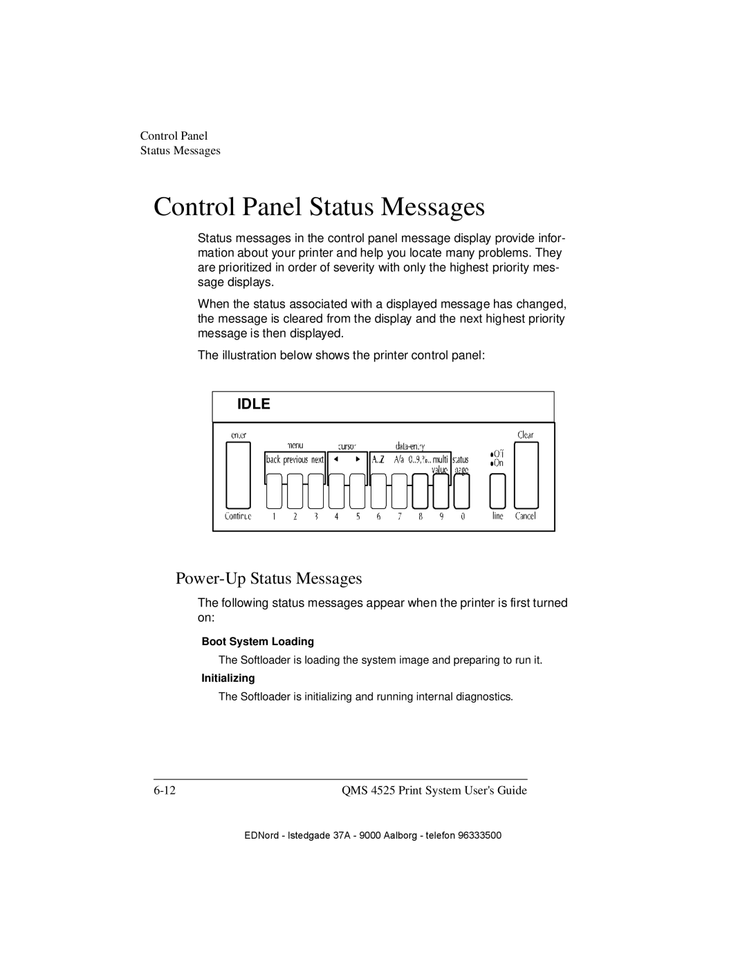 IBM QMS 4525 manual Control Panel Status Messages, Power-Up Status Messages 