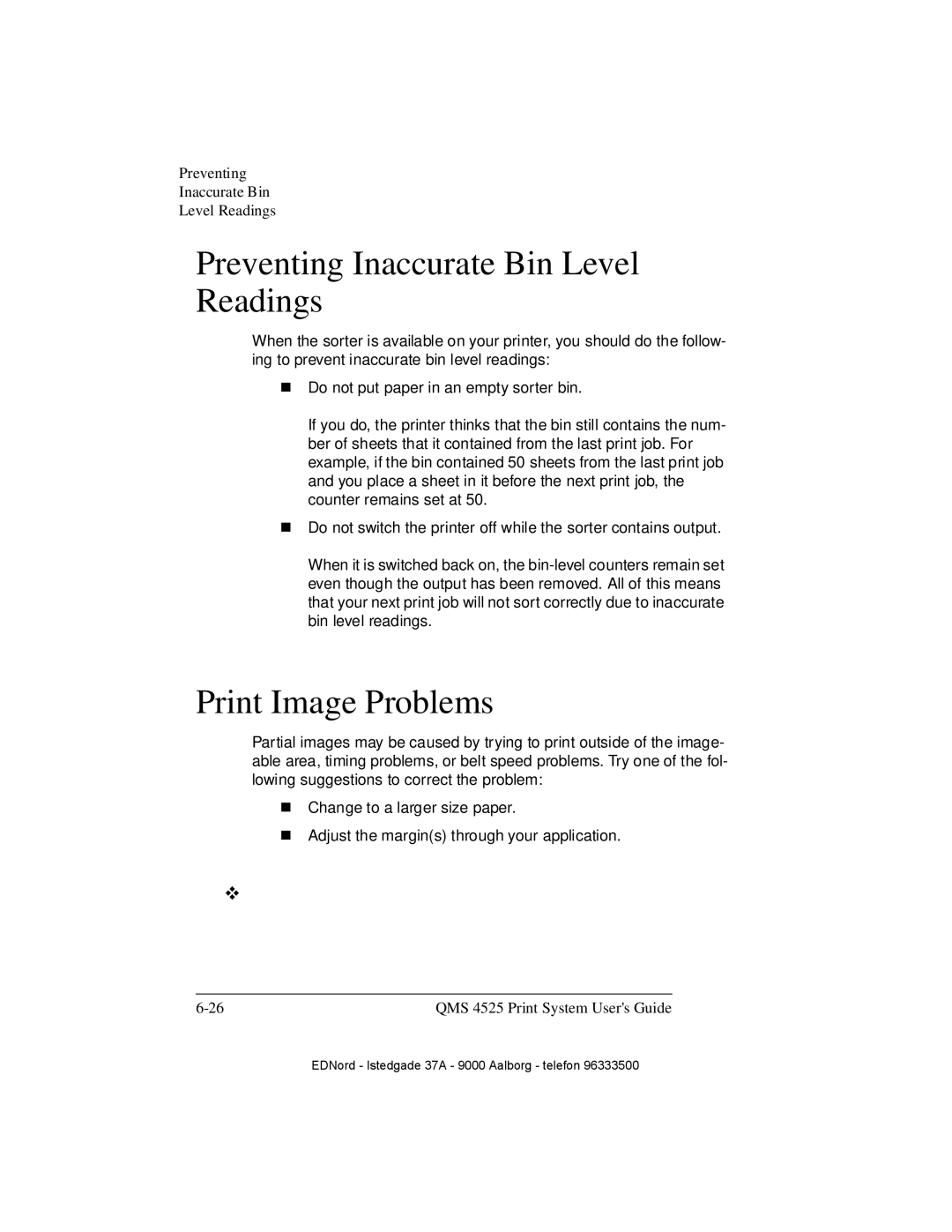 IBM QMS 4525 manual Preventing Inaccurate Bin Level Readings, Print Image Problems 