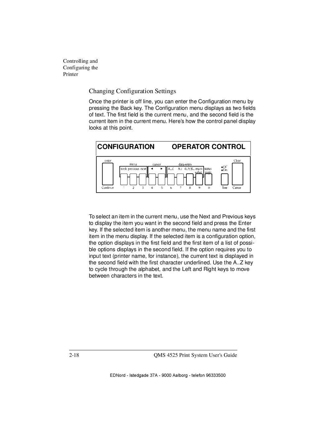 IBM QMS 4525 manual Changing Configuration Settings, Operator Control 