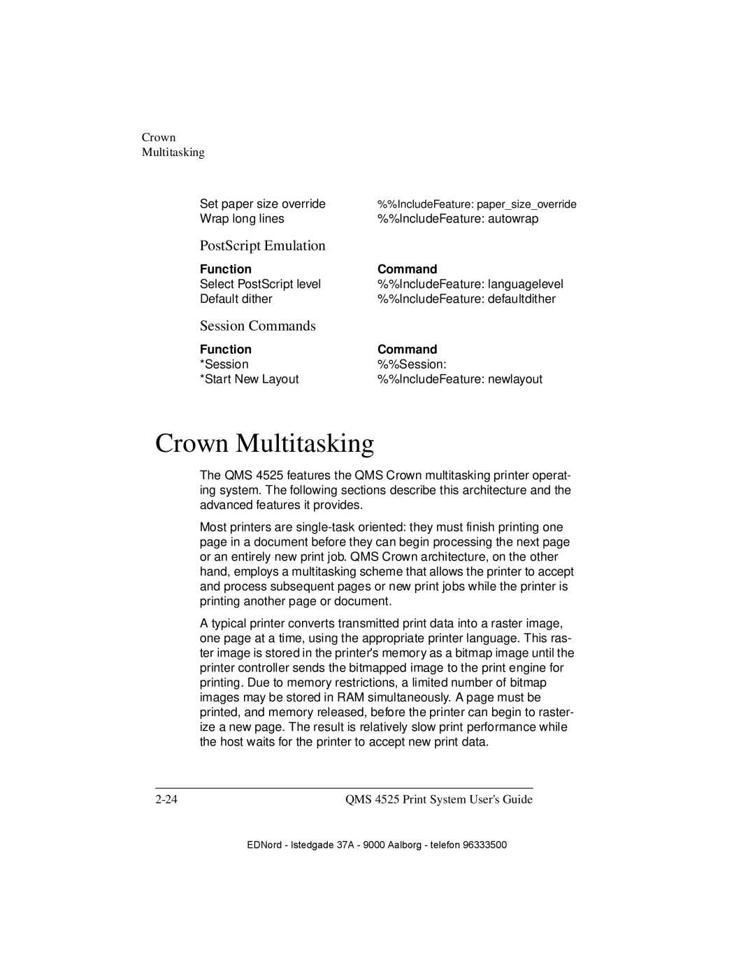 IBM QMS 4525 manual Crown Multitasking, PostScript Emulation, Session Commands 