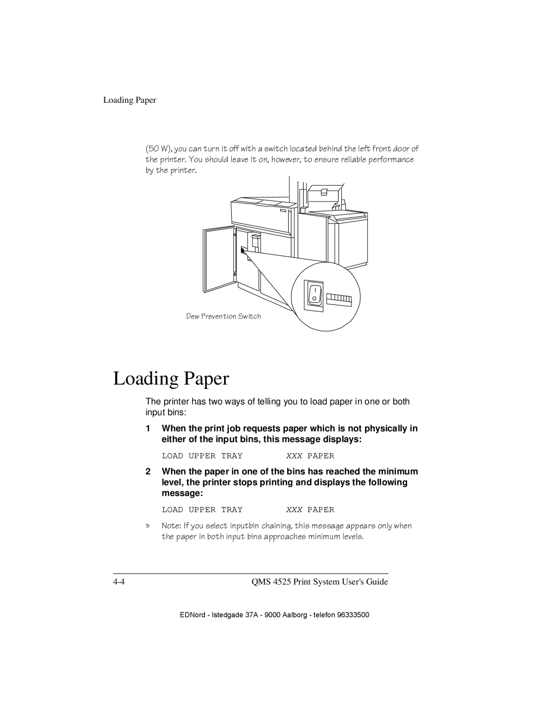 IBM QMS 4525 manual Loading Paper, HZ3UHYHQWLRQ6ZLWFK 